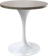 Mid-Century Modern 27 Inch Round Dining Table, MDF Wood Tabletop with White Steel Pedestal Base, Contemporary Kitchen & Dining Room Table, Small Space Breakfast Table, Dark Maple