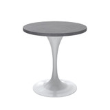 Mid-Century Modern Dining Table with a 27" Round Sintered Stone Tabletop and White Stainless Steel Pedestal Base for Kitchen and Dining Room (Grey)