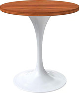 Mid-Century Modern 27 Inch Round Dining Table, MDF Wood Tabletop with White Steel Pedestal Base, Contemporary Kitchen & Dining Room, Small Space Breakfast Table, Cognac Brown