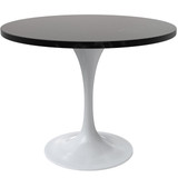 Mid-Century Modern 36 Inch Round Dining Table, MDF Wood Tabletop with White Steel Pedestal Base, Contemporary Kitchen & Dining Room Table, for Small Spaces (Black)