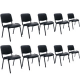 Set of 10, Black PU Leather, Stackable Office Guest Chairs, Reception Waiting Room Chairs with Padded Seat & Back, Armless No Wheels Conference Chairs for Office Meeting Lobby