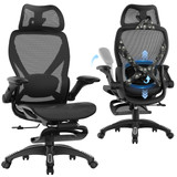 Ergonomic Mesh Office Chair with Footrest, Big and Tall Home Desk Chair with 5D Flip-Up Arms, Adjustable 3D Lumbar Support, Gaming & Executive Computer Chair (Night Reaper)