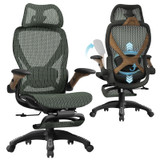 Ergonomic Mesh Office Chair with Footrest, Big and Tall Home Desk Chair with 5D Flip-Up Arms, Adjustable 3D Lumbar Support, Gaming & Executive Computer Chair (Forest Ranger)