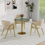 31.5" Round Tulip Dining Table, Mid-Century Tulip Table Kitchen Tulip Dining Table 2 People with Faux Marble Table Top & Stainless Steel Base for Office Living Room