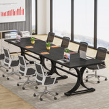 (2, Black) 10.5FT Conference Table, Modern Meeting Table for 8-10 People, Rectangle Seminar Boardroom Table for Office Conference Room with Stylish Legs 