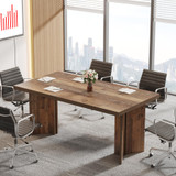 5.5FT Conference Table, 63-inch Rectangle Meeting Seminar Table, Large Distressed Brown Business Tables for 4-6 People, Heavy Duty Pedestal (Distressed Brown)