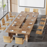  (Set of 6, Light Oak Brown) 10.5FT Conference Table, Large Rectangle Meeting Seminar Table for 10-14 Person, Long Wooden Business Tables 