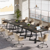 31.5" Square Conference Table Set of 4, 10 ft Industrial Office Meeting Table for 8-10 People, Business Podcast Furniture with Metal Base for Small Spaces, Office Conference, Vintage Black