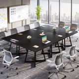 31.5" Square Conference Table Set of 6, 8 ft Industrial Office Meeting Table for 8-10 People, Business Podcast Furniture with Metal Base for Small Spaces, Office Conference, Black