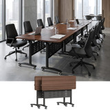 2 Pack Folding Conference Tables with Wheels,47.2in Flip Top Modular Conference Table,Mobile Joinable Conference Tables,Stackable Space-Saving Training Table for Office Classroom Seminar(Walnut2)