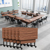 2 Pack Folding Conference Tables with Wheels,55.1in Flip Top Modular Conference Table,Mobile Joinable Conference Tables,Stackable Space-Saving Training Table for Office Classroom Seminar(Walnut)