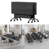 2 Pack Folding Conference Tables with Wheels,61in Flip Top Modular Conference Table,Mobile Joinable Conference Tables,Stackable Space-Saving Training Table for Office Classroom Seminar(Ebony)