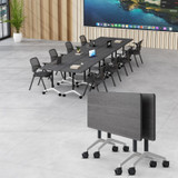 2 Pack Folding Conference Tables with Wheels,61in Flip Top Modular Conference Table,Mobile Joinable Conference Tables,Stackable Space-Saving Training Table for Office Classroom Seminar(Gray)