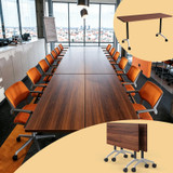 2 Pack Folding Conference Tables with Wheels,61in Flip Top Modular Conference Table,Mobile Joinable Conference Tables,Stackable Space-Saving Training Table for Office Classroom Seminar(Walnut 3)