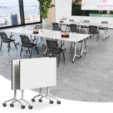 2 Pack Folding Conference Tables with Wheels,61in Flip Top Modular Conference Table,Mobile Joinable Conference Tables,Stackable Space-Saving Training Table for Office Classroom Seminar(White2)
