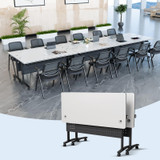 2 Pack Folding Conference Tables with Wheels,70.8in Flip Top Modular Conference Table,Mobile Joinable Conference Tables,Stackable Space-Saving Training Table for Office Classroom Seminar(White4)