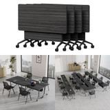 4 Pack Folding Conference Tables with Wheels,47.2in Flip Top Modular Conference Table,Mobile Joinable Conference Tables,Stackable Space-Saving Training Table for Office Classroom Seminar(Ebony)
