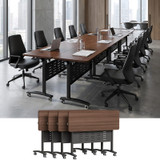4 Pack Folding Conference Tables with Wheels,47.2in Flip Top Modular Conference Table,Mobile Joinable Conference Tables,Stackable Space-Saving Training Table for Office Classroom Seminar(Walnut2)