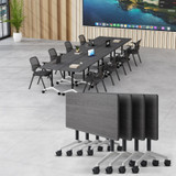4 Pack Folding Conference Tables with Wheels,55.1in Flip Top Modular Conference Table,Mobile Joinable Conference Tables,Stackable Space-Saving Training Table for Office Classroom Seminar(Gray)