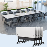4 Pack Folding Conference Tables with Wheels,55.1in Flip Top Modular Conference Table,Mobile Joinable Conference Tables,Stackable Space-Saving Training Table for Office Classroom Seminar(White4)
