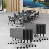 8 Pack Folding Conference Tables with Wheels,70.8in Flip Top Modular Conference Table,Mobile Joinable Conference Tables,Stackable Space-Saving Training Table for Office Classroom Seminar(Gray)