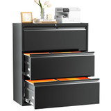 Lateral File Cabinet 3 Drawer, Metal File Cabinets for Home Office, Locking File Cabinet for Letter/Legal/F4/A4 Size Hanging Files, Easy Assembly, Black