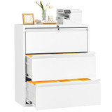 Lateral File Cabinet 3 Drawer, Metal File Cabinets for Home Office, Locking File Cabinet for Letter/Legal/F4/A4 Size Hanging Files, Easy Assembly, White
