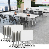 8 Pack Folding Conference Tables with Wheels,70.8in Flip Top Modular Conference Table,Mobile Joinable Conference Tables,Stackable Space-Saving Training Table for Office Classroom Seminar(White2)