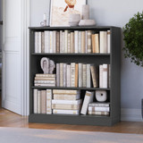 Solid Wood Bookcase - 3-Tier Floor Standing Bookshelf - 36" Short Storage Shelf 32” W - Gray, Display Furniture for Living Room, Renewable 100% Eco-Friendly Wood, Made in Brazil