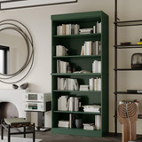 Solid Wood Bookcase - Stackable Modular 6-Tier Bookshelf - 71.5" Tall x 32" Wide - Green, Open Display Shelf for Living Room, Office, Renewable 100% Eco-Friendly Wood, Made in Brazil