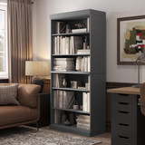 Solid Wood Bookcase – Stackable Modular 6-Tier Bookshelf - 71.5" Tall x 32" Wide – Gray, Open Display Shelf for Living Room, Office, Renewable 100% Eco-Friendly Wood, Made in Brazil