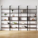 6-Shelf Tall Bookcase, Wall Mount Bookshelf with Natural Wood Finish and Industrial Metal Frame, Nutmeg/Matte Black, Set of 4