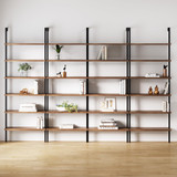 6-Shelf Tall Bookcase, Wall Mount Bookshelf with Reclaimed Oak Wood and Industrial Metal Frame, Reclaimed Oak/Matte Black, Set of 4