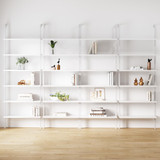 6-Shelf Tall Modern Bookshelf, Wall Mount Ladder Shelf Bookcase with White Wood and Industrial Metal Frame, Matte White/White, Set of 4