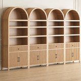 Book Shelf 70" Tall Bookcase with Drawer, 7-Tier Arched Cabinet with Storage and Fluted Door, Mid-Century Modern Modular Arch Bookshelf for Office Living Room Bedroom Library (Oak, 4)