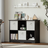 6 Cube Storage Organizer with 3 Fabric Drawers and Removable Shelves — Modular Cube Bookshelf for Bedroom, Living Room, or Home Office, Short Cube Bookcase for Toys, Decor,Black