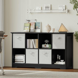 8 Cube Storage Organizer with 4 Fabric Drawers and Removable Shelves — Modular Cube Bookshelf for Bedroom, Living Room, or Home Office, Short Cube Bookcase for Toys, Decor,Black
