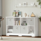 8 Cube Storage Organizer with 4 Fabric Drawers and Removable Shelves — Modular Cube Bookshelf for Bedroom, Living Room, or Home Office, Short Cube Bookcase for Toys, Decor,White