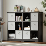 12 Cube Storage Organizer with 6 Fabric Drawers and Removable Shelves — Modular Cube Bookshelf for Bedroom, Living Room, or Home Office, Short Cube Bookcase for Toys, Decor, Black