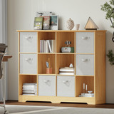 12 Cube Storage Organizer with 6 Fabric Drawers and Removable Shelves — Modular Cube Bookshelf for Bedroom, Living Room, or Home Office, Short Cube Bookcase for Toys, Decor,Natural Wood