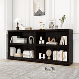 64" W Double Wide Horizontal Bookshelf, 2 Tiers 4 Storage Cube Book Case