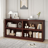 64" W Double Wide Open Shelf Bookcase, 2 Tiers 4 Storage Cube Book Case