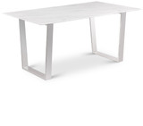Dining Table with Rich Chrome Stainless Steel, Genuine Stone with Marble Veneer, 64" W x 38" D x 30" H, White