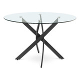 Dining Table with Matte Black Metal Base, 48" Round Tempered Glass Top, 10MM Glass Thickness, 48" W x 48" D x 30" H, Black