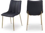 Vegan Leather Upholstered Dining Chair, Brushed Gold Metal, Channel Tuft On Back, 18.5" W x 22.5" D x 33.5" H, Black, Set of 2