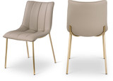 Vegan Leather Upholstered Dining Chair, Brushed Gold Metal, Channel Tuft On Back, 18.5" W x 22.5" D x 33.5" H, Taupe, Set of 2