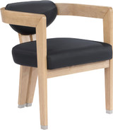 Dining Chair, Solid Wood Brushed Natural Finish, Soft Black Vegan Leather, Brushed Chrome Accents, 24" W x 23.5" D x 29" H, Black