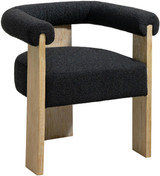 Mid-Century Modern Dining Chair with Solid Wood Natural Finish, Rich Black Boucle Fabric, 27.5" W x 24" D x 28" H, Black