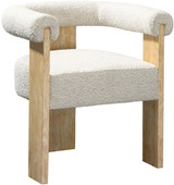 Mid-Century Modern Dining Chair with Solid Wood Natural Finish, Rich Cream Boucle Fabric, 27.5" W x 24" D x 28" H, Cream