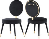 Velvet Upholstered Dining Chair with Brushed Brass Iron Legs, Set of 2, Black, 19" W x 23" D x 35.5" H